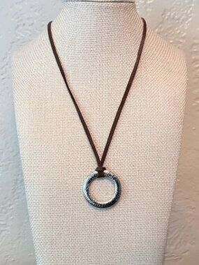 Gabriel & Co Sterling Silver Omega Pendant Adjustable Leather Cord Necklace NWT